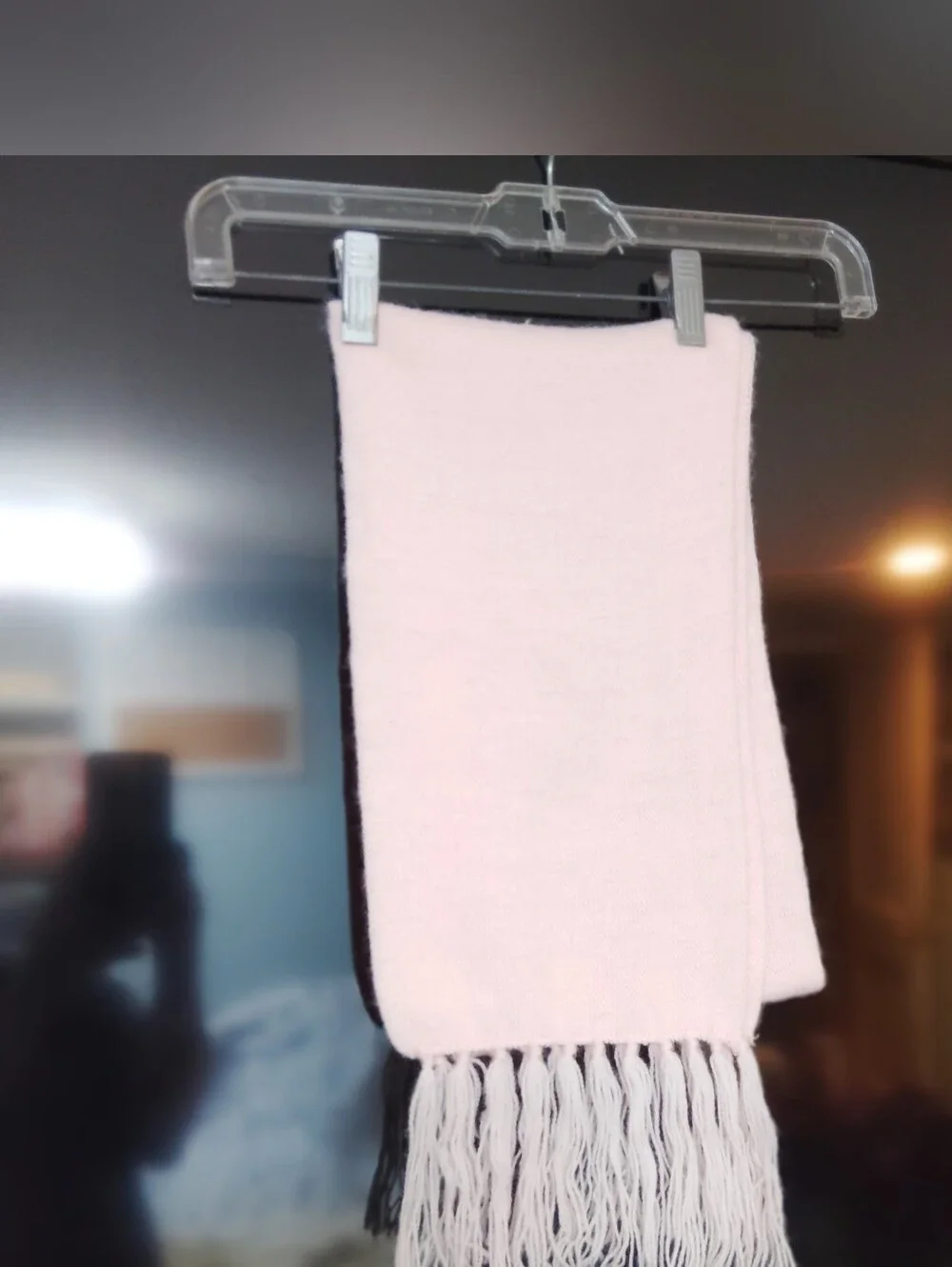 Light Pink Knit Fringe Scarf - Soft Everyday Wrap